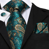 Gravata Paisley Premium em Seda com Lenço Combinando